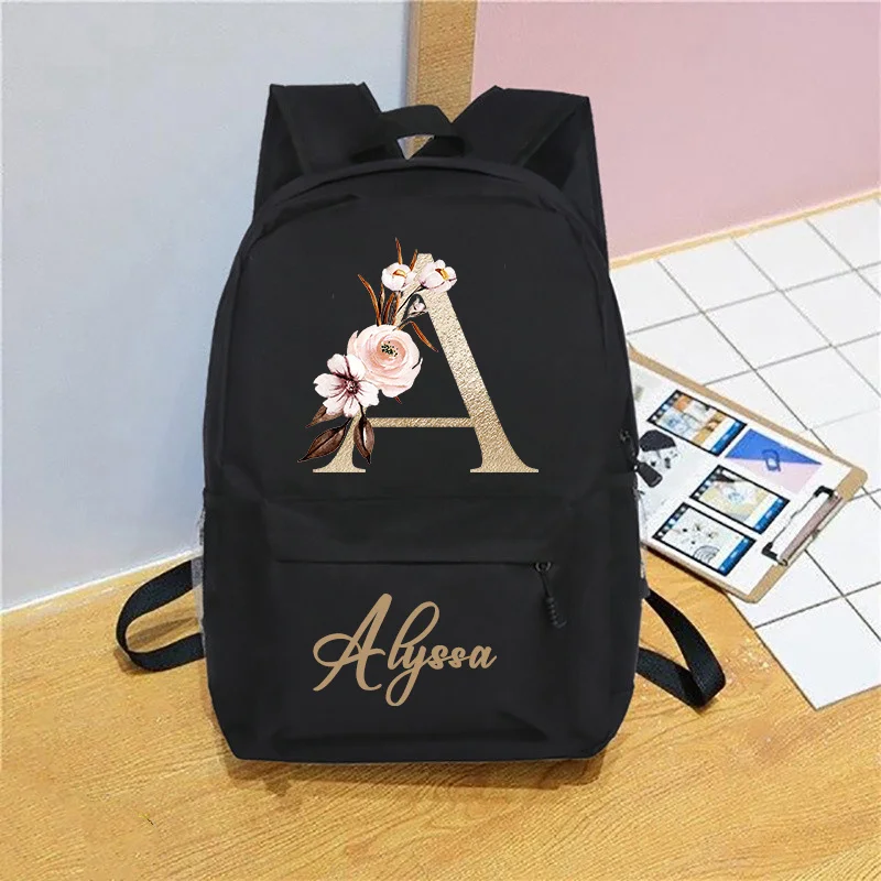 

Personalised Name Initial Backpack with Pink Gold Letter Design Girls Kid Nursery Child Pre School Rucksack School Bag Backpack