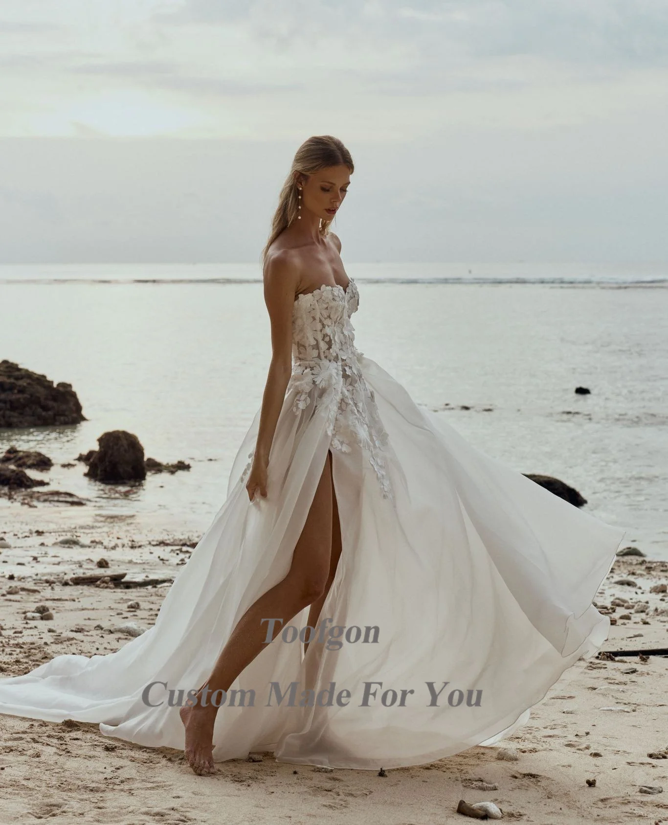 Toofan Простые пляжные свадебные платья по индивидуальному заказу с аппликациями и