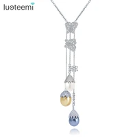 luoteemi luxury elegant long 3pcs sea shell pearls chain for women aesthetic butterfly flower pendant necklace for wedding bride