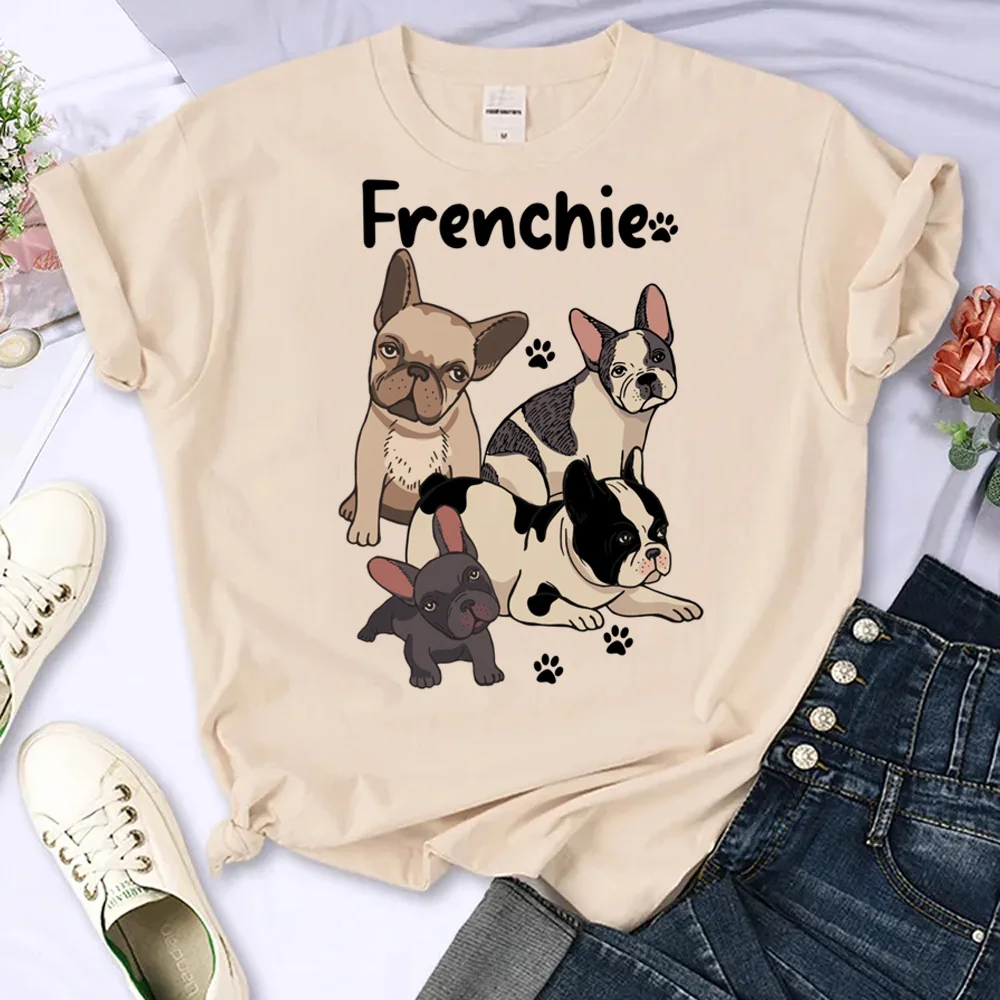 

French Bulldog t-shirts women Japanese graphic Y2K t-shirts girl comic clothing