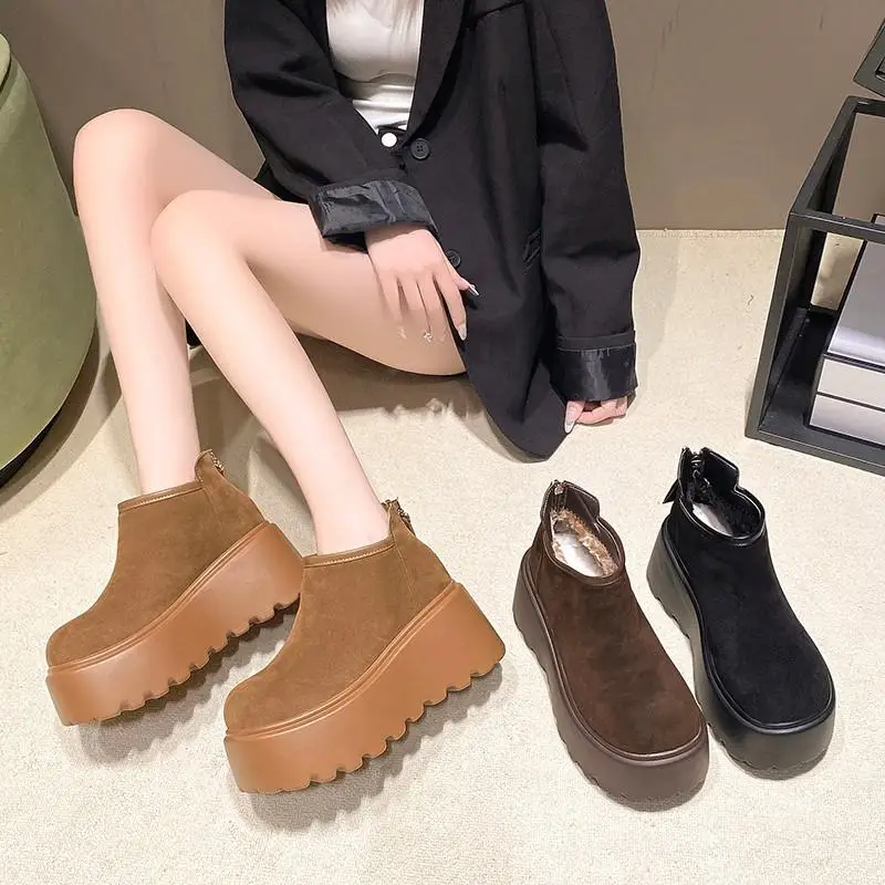 Сапоги Лолита обувь сабо на платформе круглый носок плоский каблук молния сзади