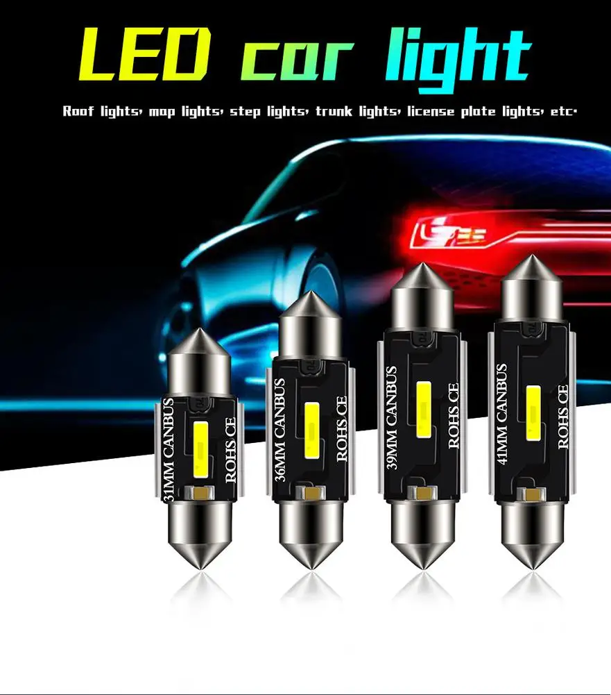 

12V C5W C10W Festoon 31mm 36mm 39mm 41mm Super Bright Car Dome Light Canbus LED Bulbs No Error Auto Interior Reading Lamps