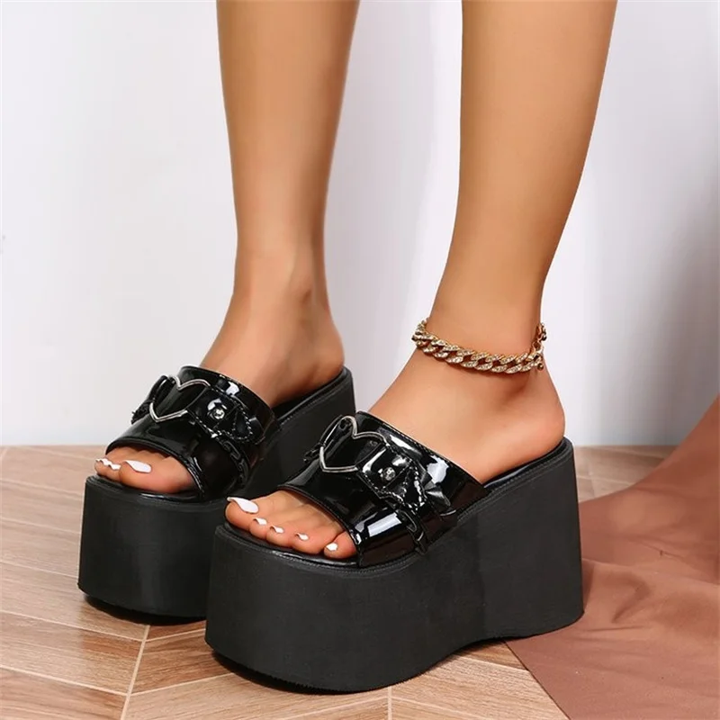 Shoes for Women Summer Women's Slippers 2023 Platform Wedges Fashion Goth Slippers Hot Women's Matal Sandal Comfy Black Shoes