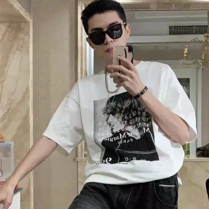 

Хлопковая свободная Мужская и женская футболка с буквенным принтом MM6 Summer Co