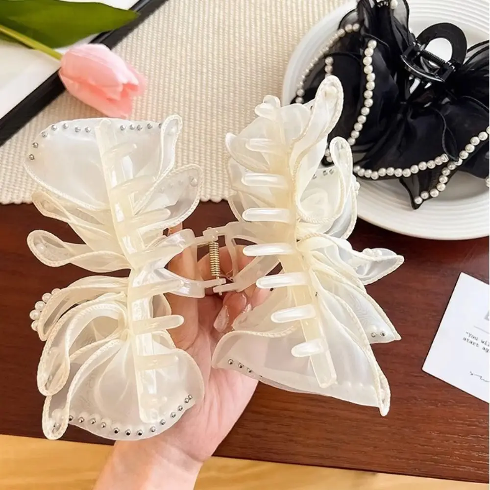 Элегантный большой коготь для волос из хлопчатобумажной ткани с бантом