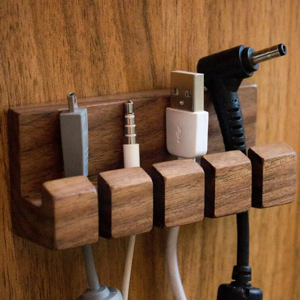 

Wood Cable Organizer USB Cable Winder Desktop Tidy Management Clips Cable Holder for Mouse Headphone Wire Organizer V2S0