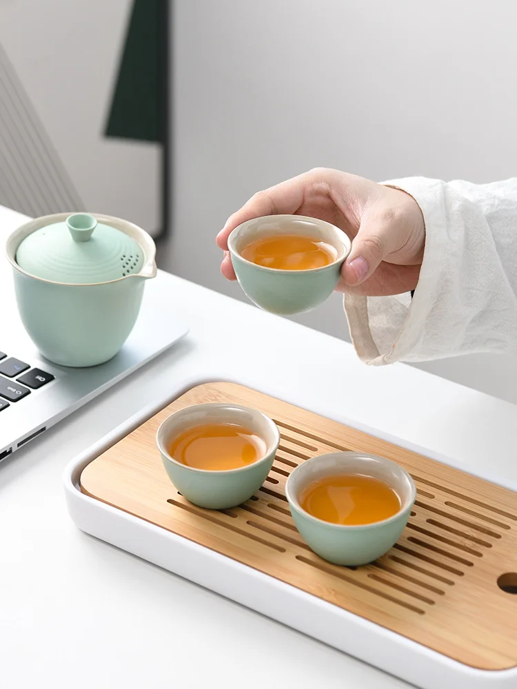 Керамическая кружка дорожный чайный набор уличный один чайник три чашки ручной