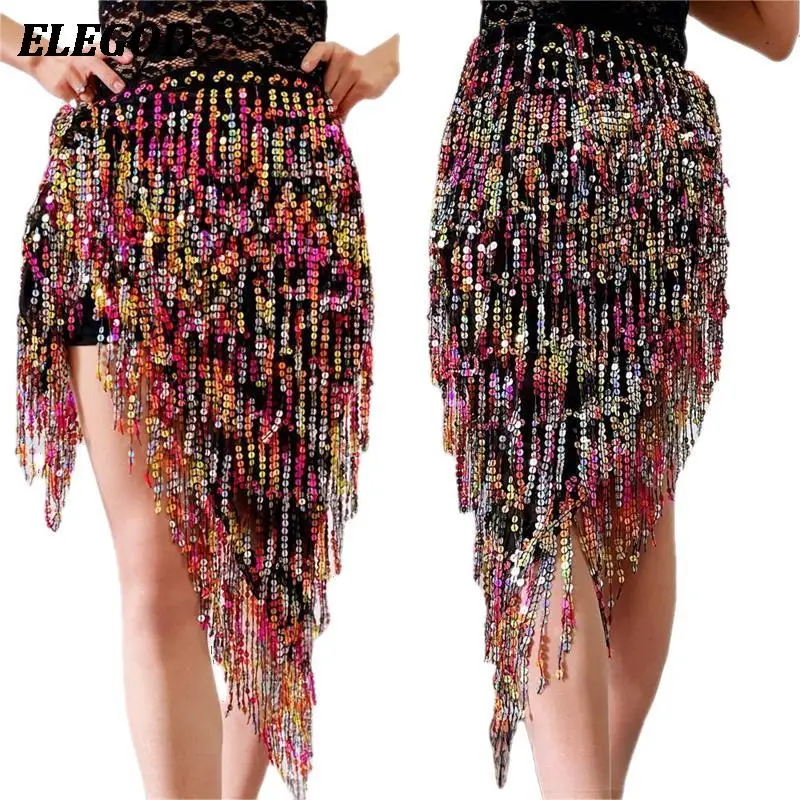 

2023 Sequins Belly Dance Waist Chain Skirts For Women Dancing Practice Training Suit Oriental Triangle Hip Scarf Wrap HipSkirt