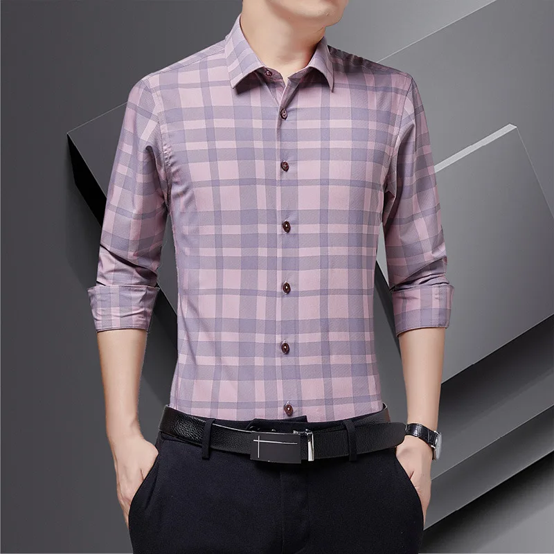 

TFETTERS Spring and Autumn Shirts Brands for Men 2022 Long Sleeve Turn Down Collar Plaid Shirt Men Casual Work Wear Men Clothes