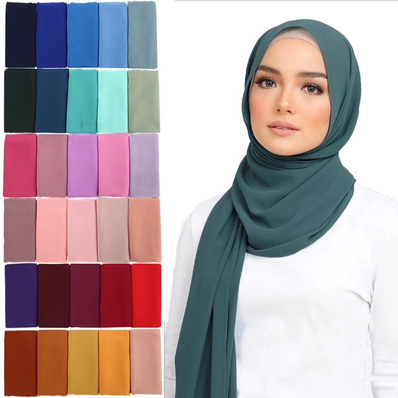 

72X175CM Women Solid Color Chiffon Hijab Scarf Wrap Islamic Shawls Headband Muslim woman veil Wrap Headscarf Scarves 39 Colors