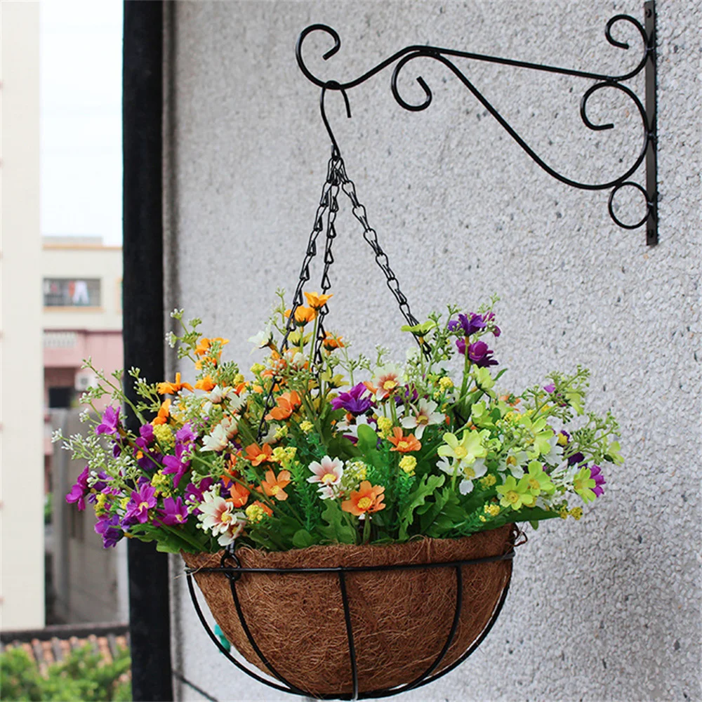 Multi-style Metal Hanging Basket Round Wire Plant Garden Pots Handmade Coconut Shell Flower Planters For Home Balcony Decoration