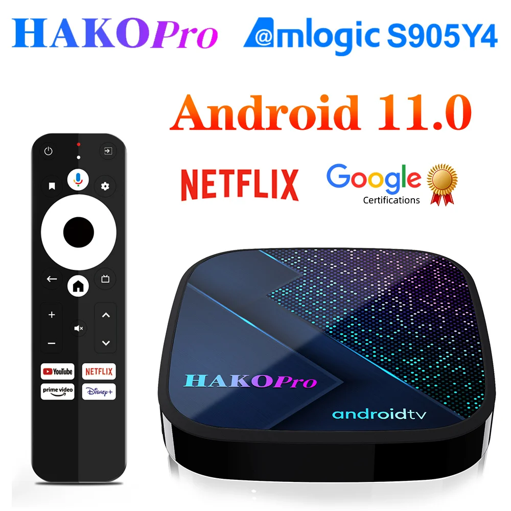 

2023 HAKO Pro Netflix TV Box Android 11 Amlogic S905Y4 2G 16G Google Certified Voice Support AV1 4K Dual Wifi Media Player VSKM6