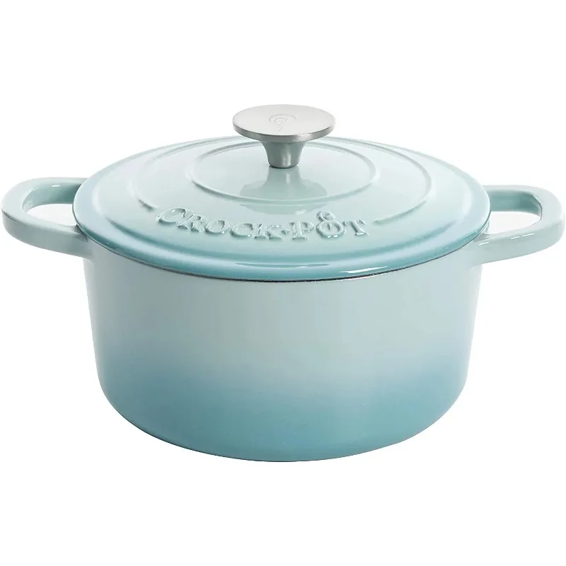 

Crock-Pot 3 Quart Round Enamel Cast Iron Covered Dutch Oven Cooker, Aqua Blue