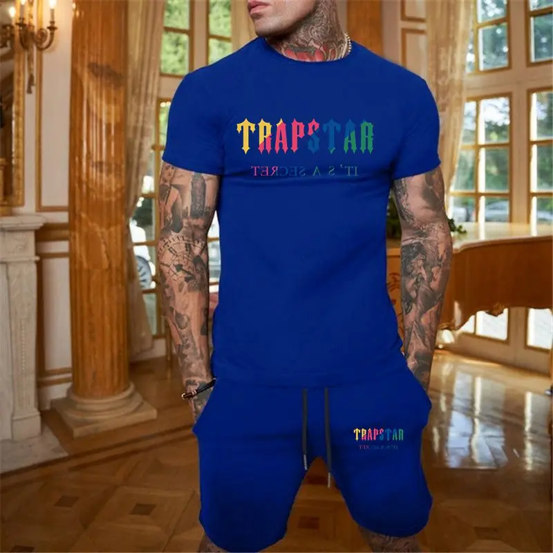 

Men's Summer Tracksuit Solid Color Outfits Set Fashion Trapstar T-Shirt+Shorts Casual Sports Jogging Suit Outdoor Clothing Male