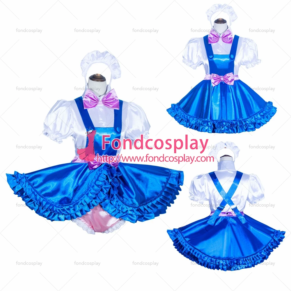 

Сексуальная юбка-трансформер для взрослых fondcosplay, с французским замком, Синяя атласная юбка, белая рубашка, розовые трусики, CD/TV[G4032]