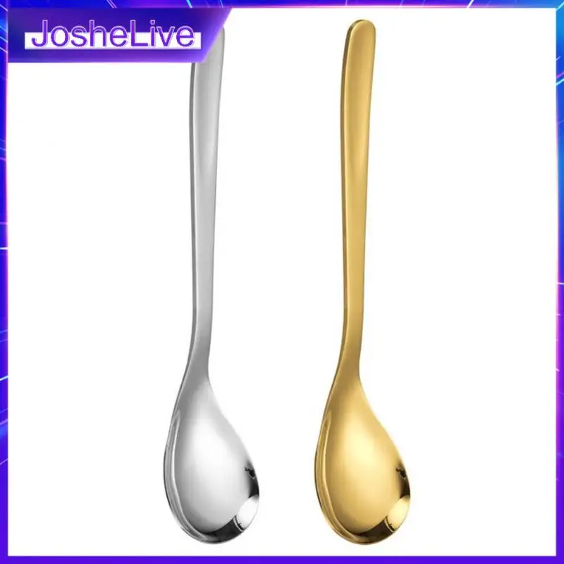

Seamless Casting Round Spoons Comfortable Ice Cream Dessert Spoon 39g Easy Cleaning Long Handle Spoon Kitchen Tools Food Grade