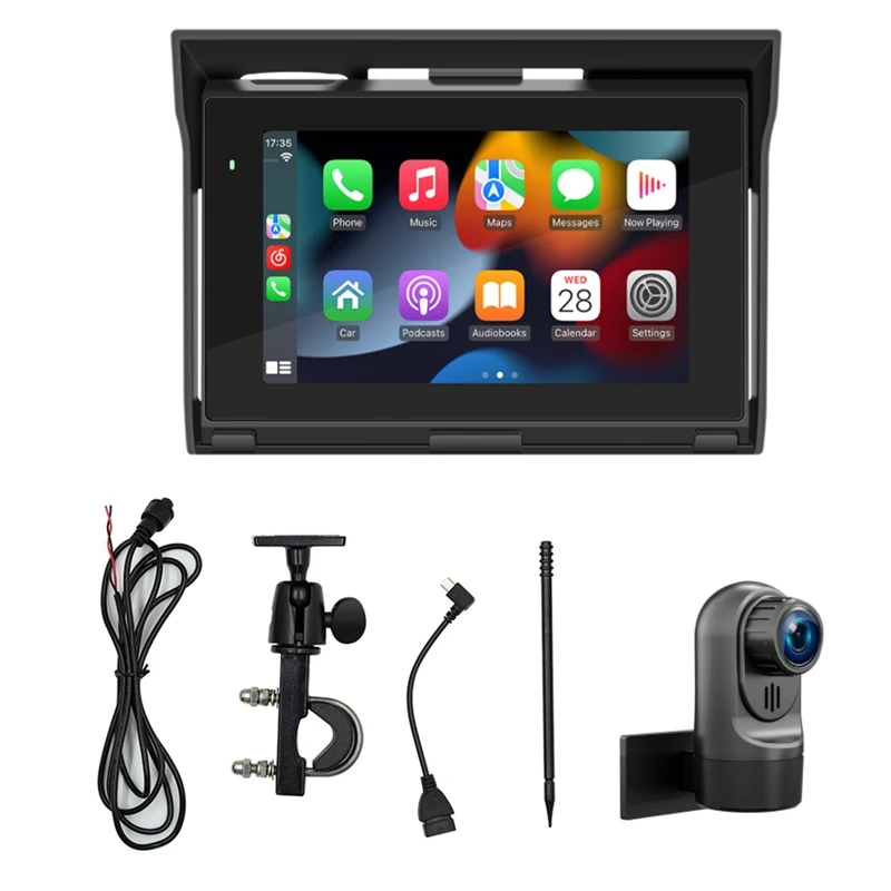 

5Inch Portable Motorcycle Dash Cam Navigation Carplay Android Auto Stereo Bluetooth FM IP65 Waterproof Display