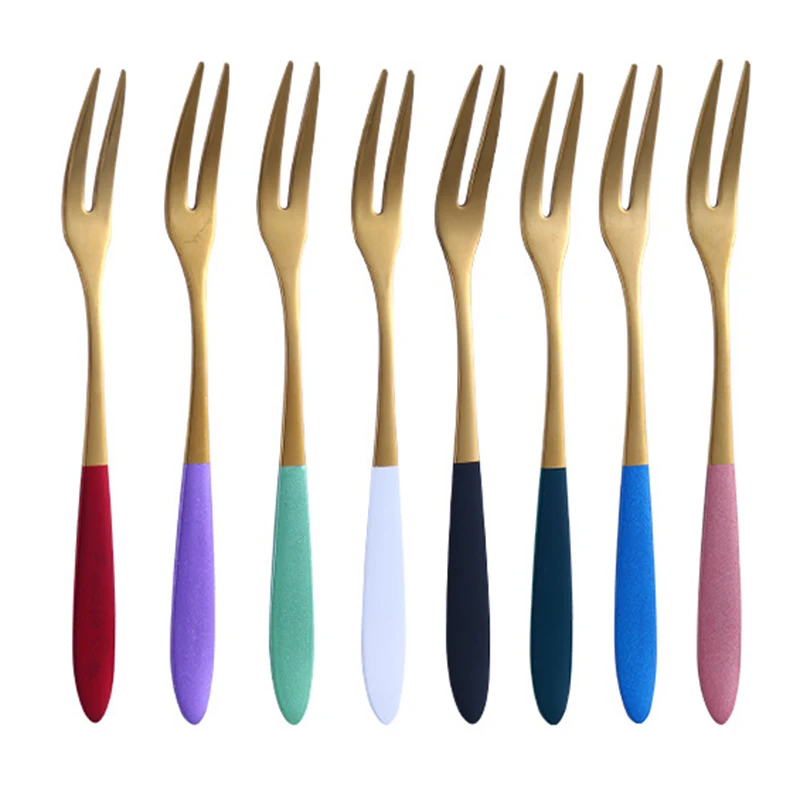 

Stainless Steel Fruit Food Fork Set Kit Two Prong Dessert Fork Home Kitchen Fruit Food Fork Set Kit Useful Home Accessories