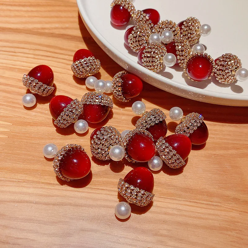 

New Fashion Personality Red Cherry S925 Silver Needle Earrings Female Temperament Exquisite Stud Earrings