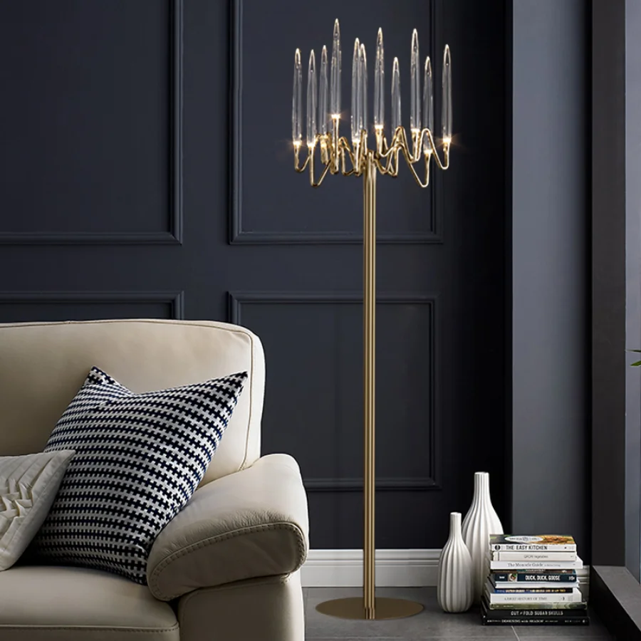 

Led Light Luxury Crystal Floor Lamp Hotel Villa Living Room Home Decor Sofa Corner Standing Indoor Lighting Bedroom Bedside