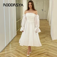 roddrsy simple wedding dresses short a line tulle beach bride gowns fashin long puff sleeve bridal robes custom made for women