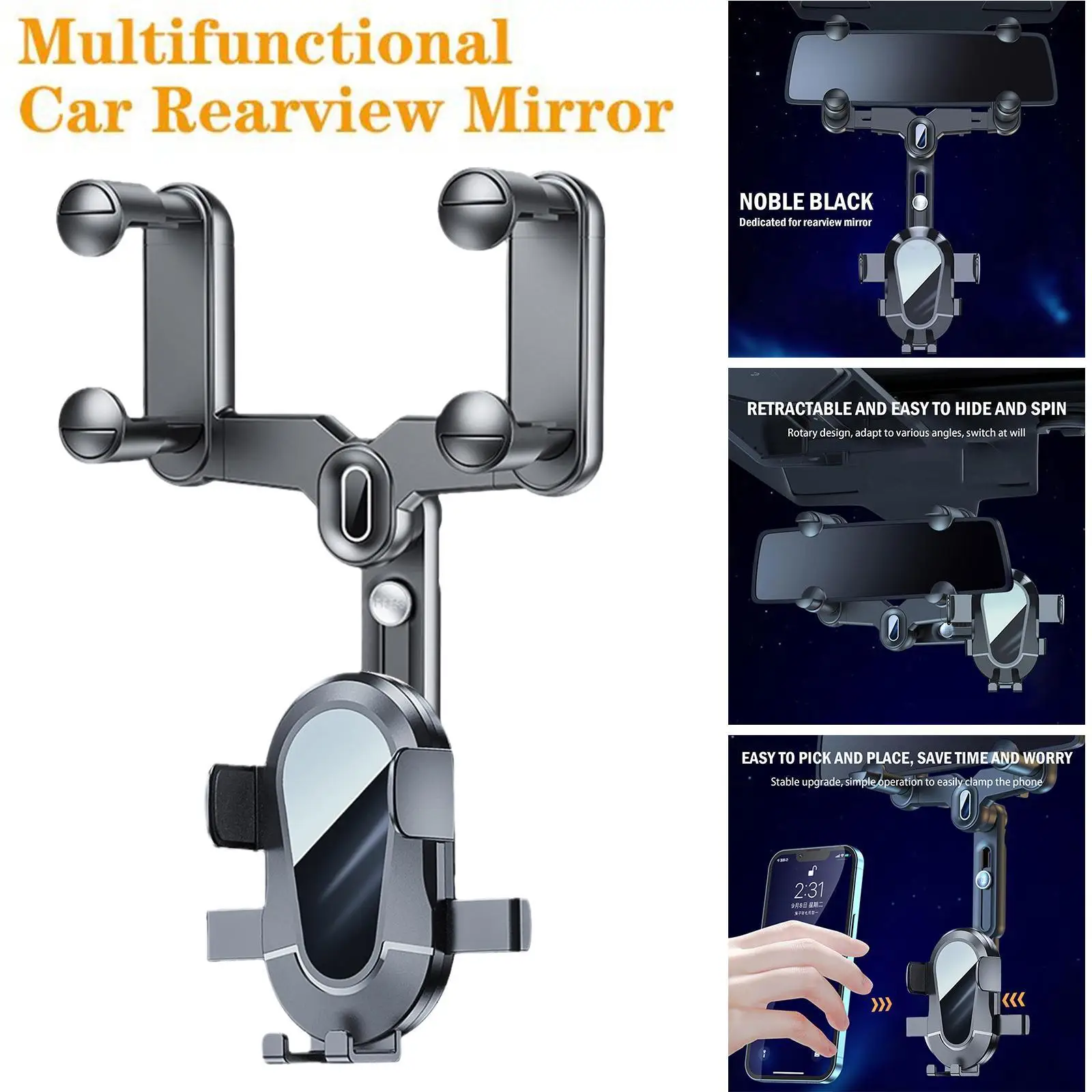 

Держатель для телефона на зеркало заднего вида для автомобильного крепления телефона и GPS держатель Универсальный вращающийся регулируемы...