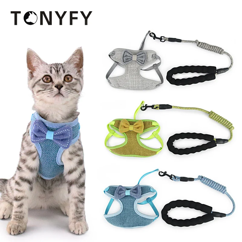 

Cat Harness Pet Cute Bow with Leashes Safety Adjustable Soft Breathable Cats Leashes Walk Chest Strap Vest Cat Collars Supplies