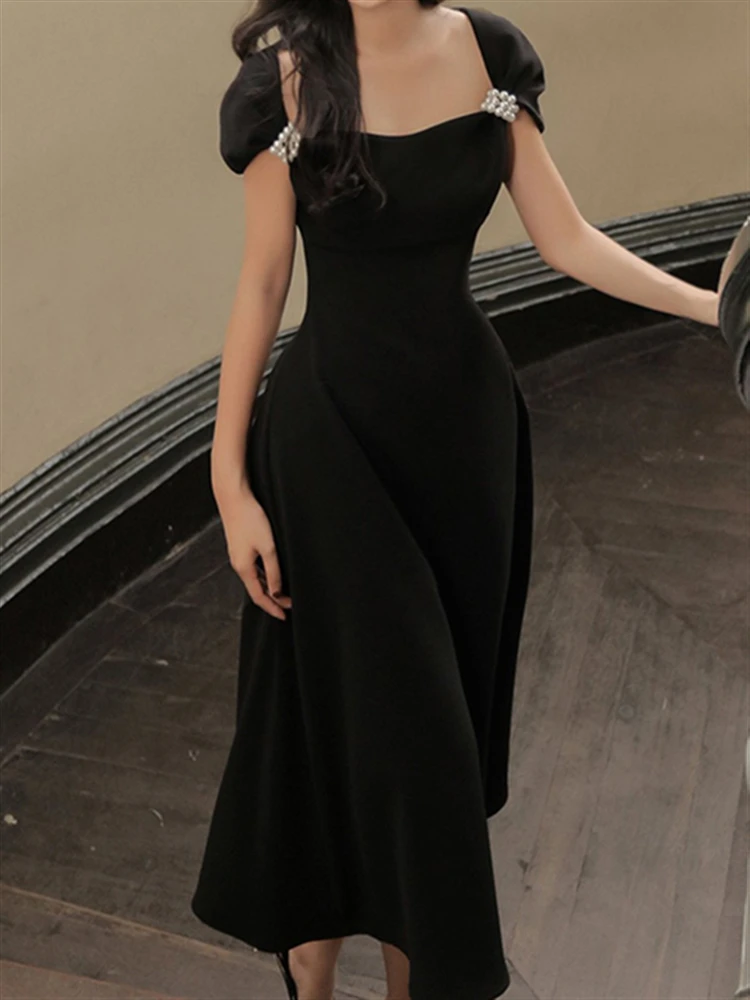 

Boho Short Sleeve Lace A-Line Summer Mesh 2021 Solid Black Dresses Women Embroidery Dress Party Sexy Elegant Birthday Vestido