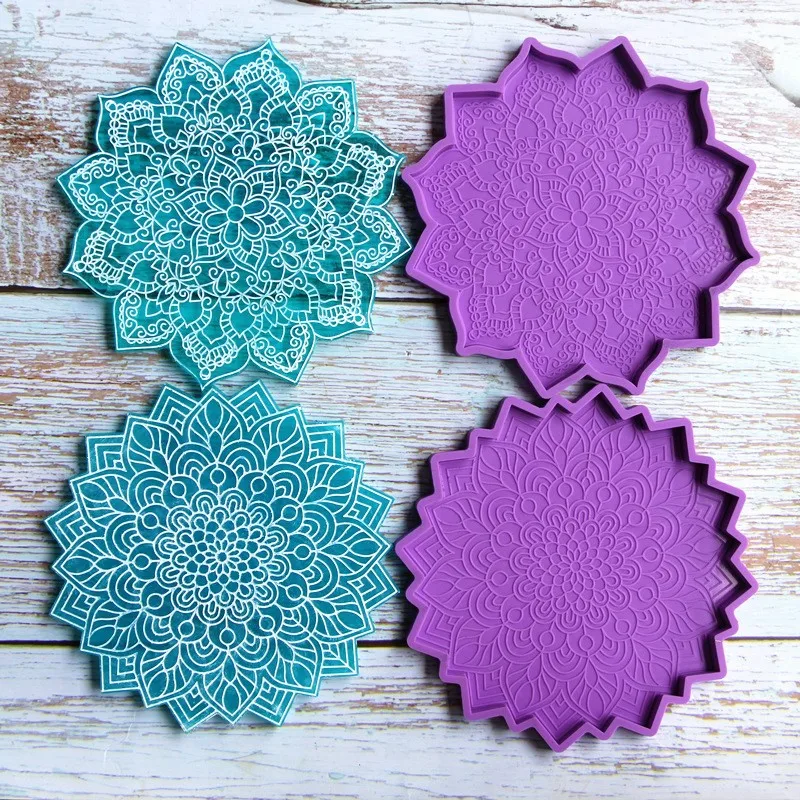

PRZY Mirror Crystal Epoxy Mandala Coaster Mat Resin Handmade Creative Mold Silicones Home Decoration Ornaments
