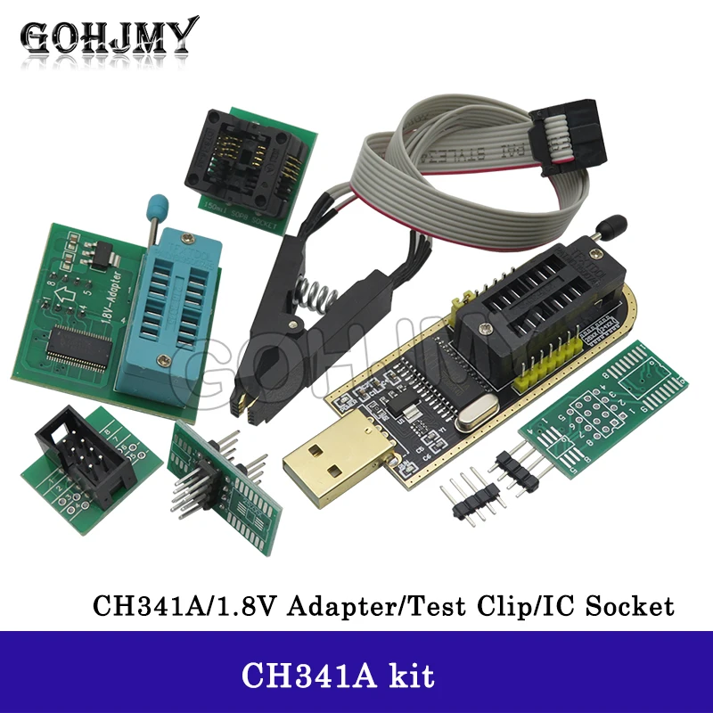USB-программатор CH341A 24 25 серия EEPROM Flash BIOS + зажим SOIC8 SOP8 + адаптер 1,8 в + Комплект «сделай сам» адаптера SOIC8