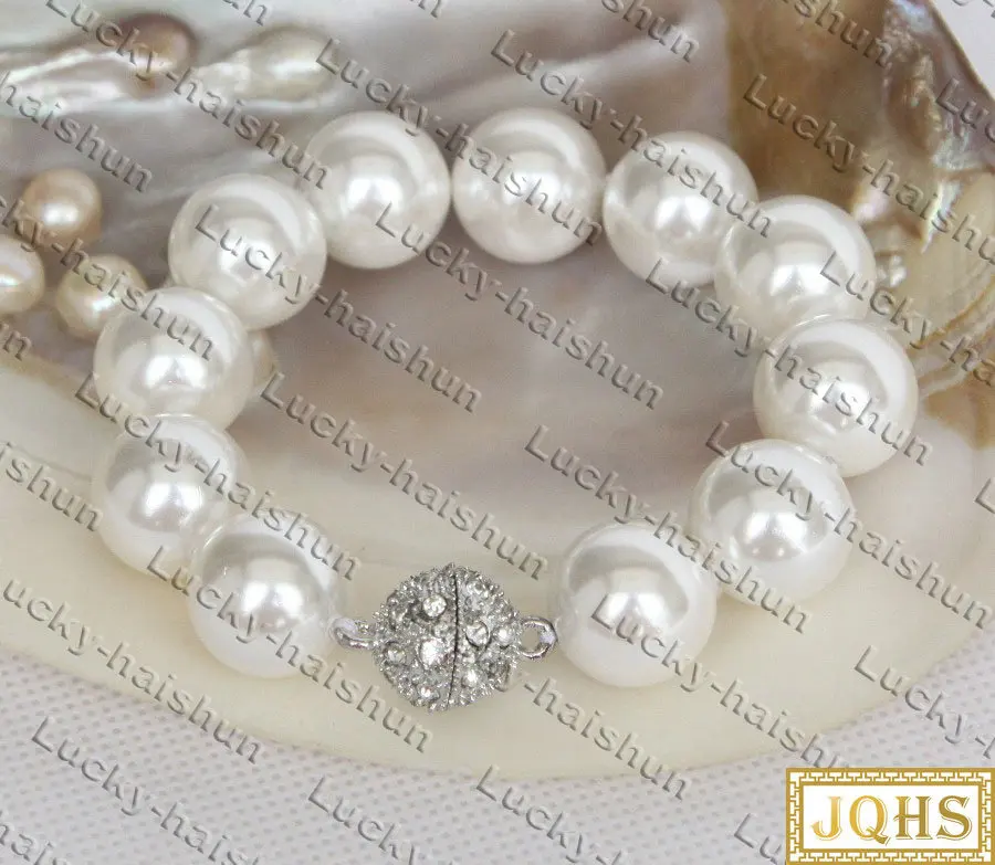 

AAA 8" 16mm Round White South Sea Shell Pearls Bracelet Magnet Clasp C515 Jewelry Bracelets