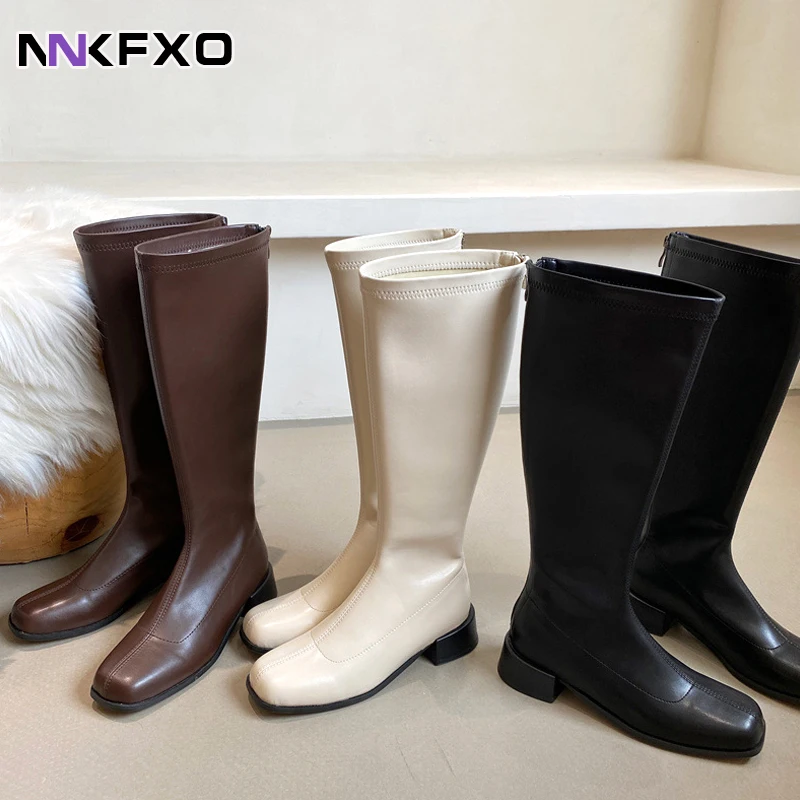 

Slim Flat Thigh High Boots Platform Women Slim Thick Sole knee-length Boots Women Shoes Black Winter Long Motorcycle Boots Women