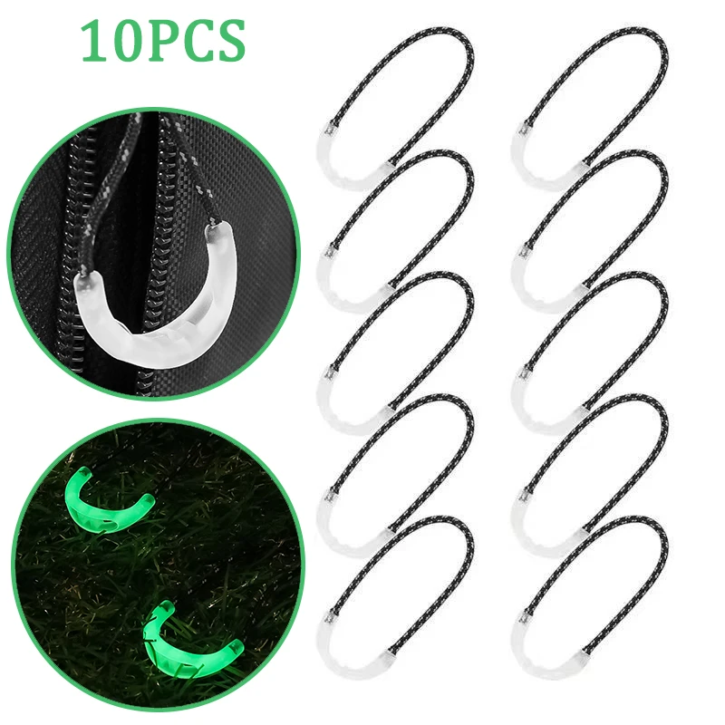

10PCS Luminous Zipper Sliders Head Pull Puller Handle DIY PVC Zip Cord Tab Rope Fit Rope Tag Replacement Buckle Fixer Travel Bag