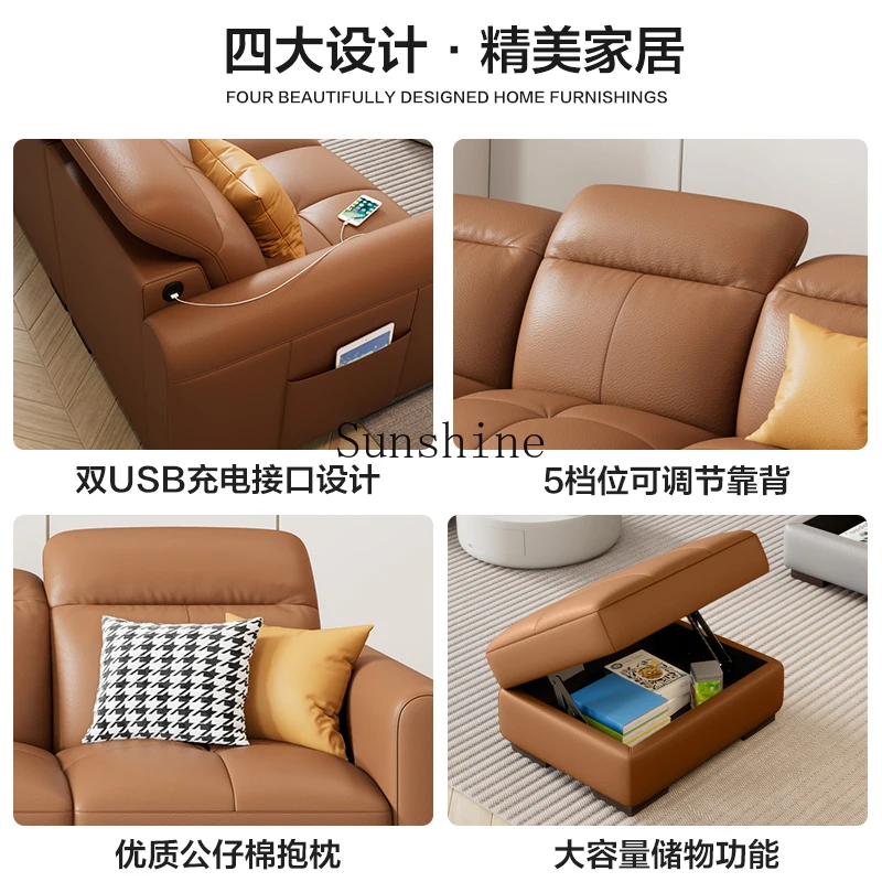 Современная гостиная первый слой воловьей кожи прямой ряд диван для небольшой