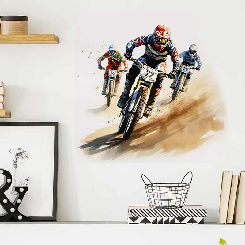 Фото Мотокросс акварель Dirt Bike Rider настенные наклейки гостиная диван фон для домашнего декора комната для мальчиков художественные наклейки наклейка M1495 №2