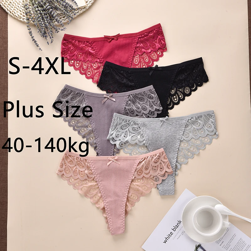 3Pcs Women Panties Plus Size Sexy Cotton Thong G-string Underwear Low-rise Female Briefs Ladies Underpants Solid Color Panties