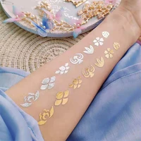 temporary tattoos for women 2 piecesset vintage gold and silver flower shaped tattoo stickers between eyebrows