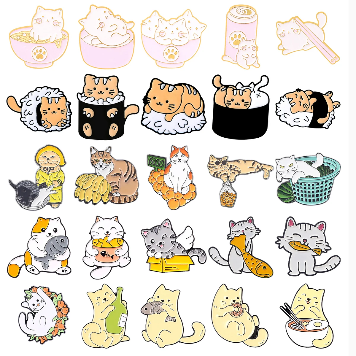 

Cartoon Cute Cat Pin Cat Eat Fish Sushi Noodles Cat Animal Alloy Backpack Clothing Accessories Enamel Lapel Pins Brooches Badge
