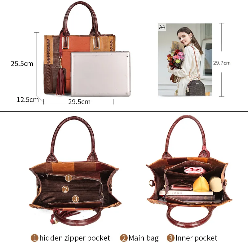 Дизайнерские Сумки из натуральной кожи в винтажном стиле Большая Лоскутная