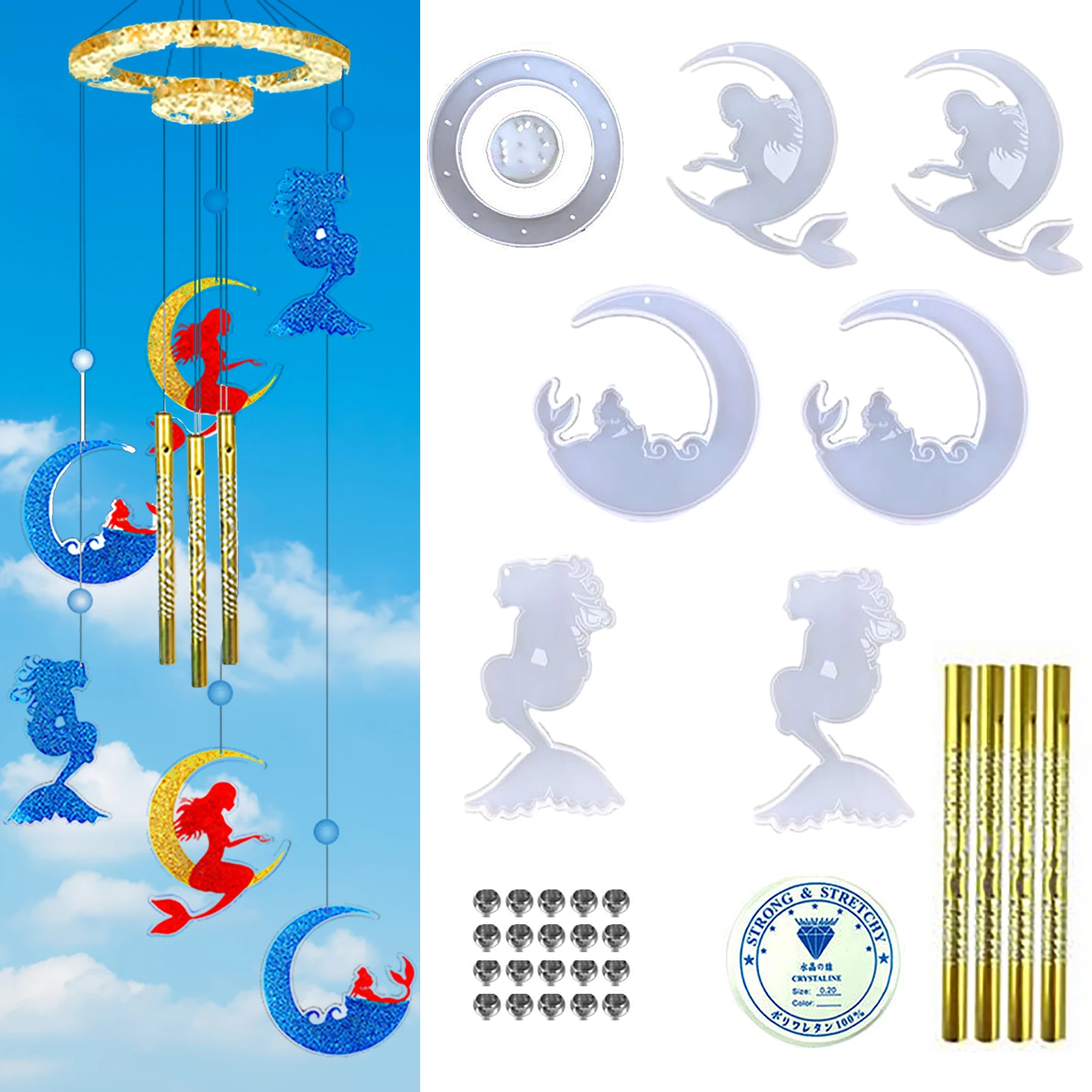 

DIY Mermaid Wind Bell Resin Mold Silicone Molds Kit For Wind Chime Casting Mermaid DIY Wind Chime Pendant Epoxy Mold Set Craft