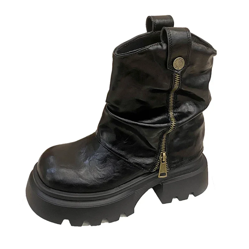 Зимние женские ботильоны на платформе модная обувь среднем массивном каблуке 2025