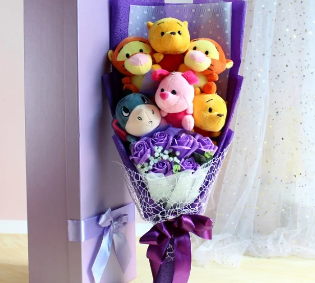 

New soap flowers cartoon bouquets Stuff Animal Plush Toys Creative Valentine Graduation Gift