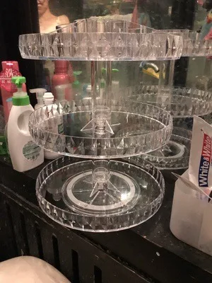 Japanese and Korean Cosmetics Storage Box Transparent Rotary Shelf Table Top Diamond Pattern Dresser Storage Display Shelf