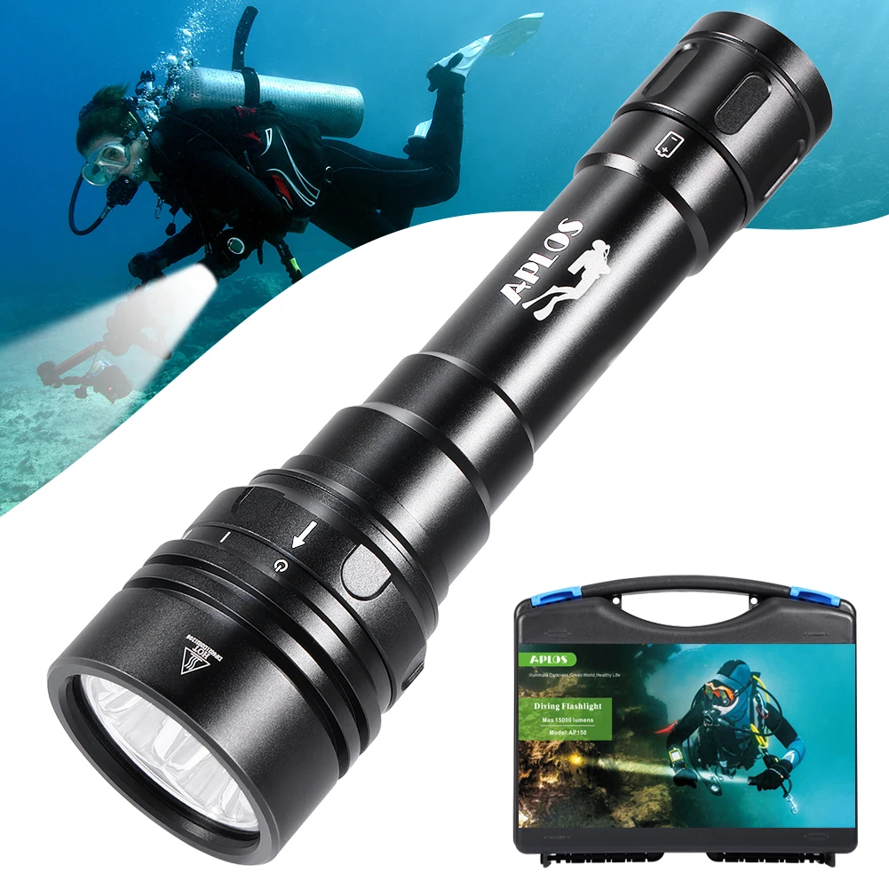 APLOS AP150 15000 Lumen Dive Light, Underwater 150m (492ft), Scuba Diving Flashlight with Rechargeable Batteries and Charger enlarge