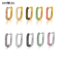 sipengjel fashion geometric half crystal rectangle hoop earrings colorful ear buckle hoop earrings for women jewelry gift