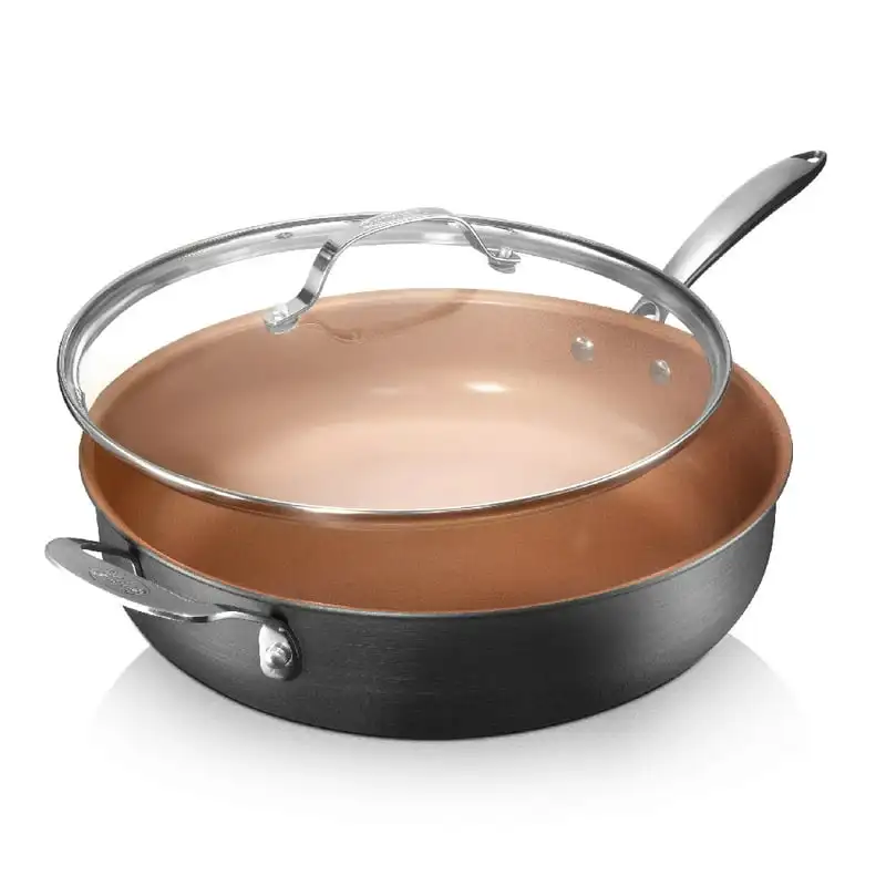 

Qt Multipurpose Nonstick Jumbo Cooker Saute Pan with Glass Lid, Stainless Steel Handle Oven & Dishwasher Safe Copper Air fryer s