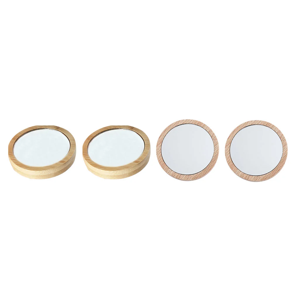 

4 Pcs Cosmetics Mirrors Simple Portable Makeup Mirrors Wooden Mini Mirrors
