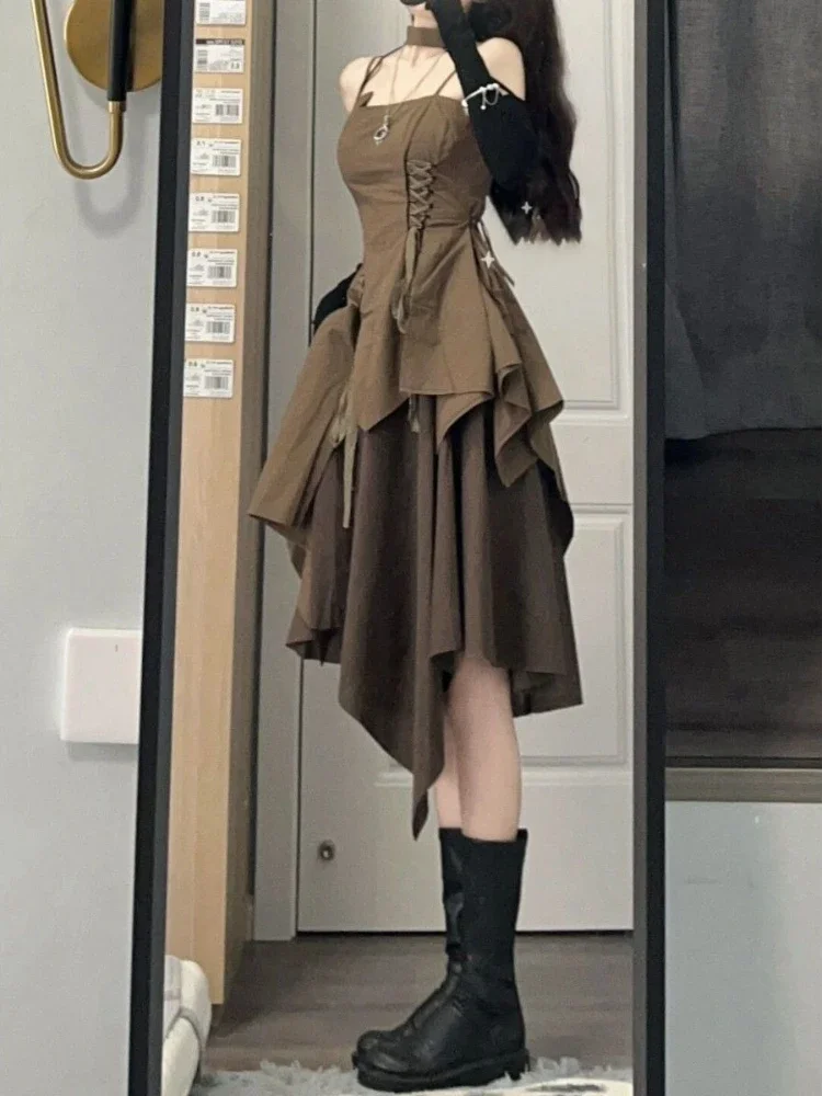 Xgoth коричневое женское платье с подвеской новинка лета 2022 французская