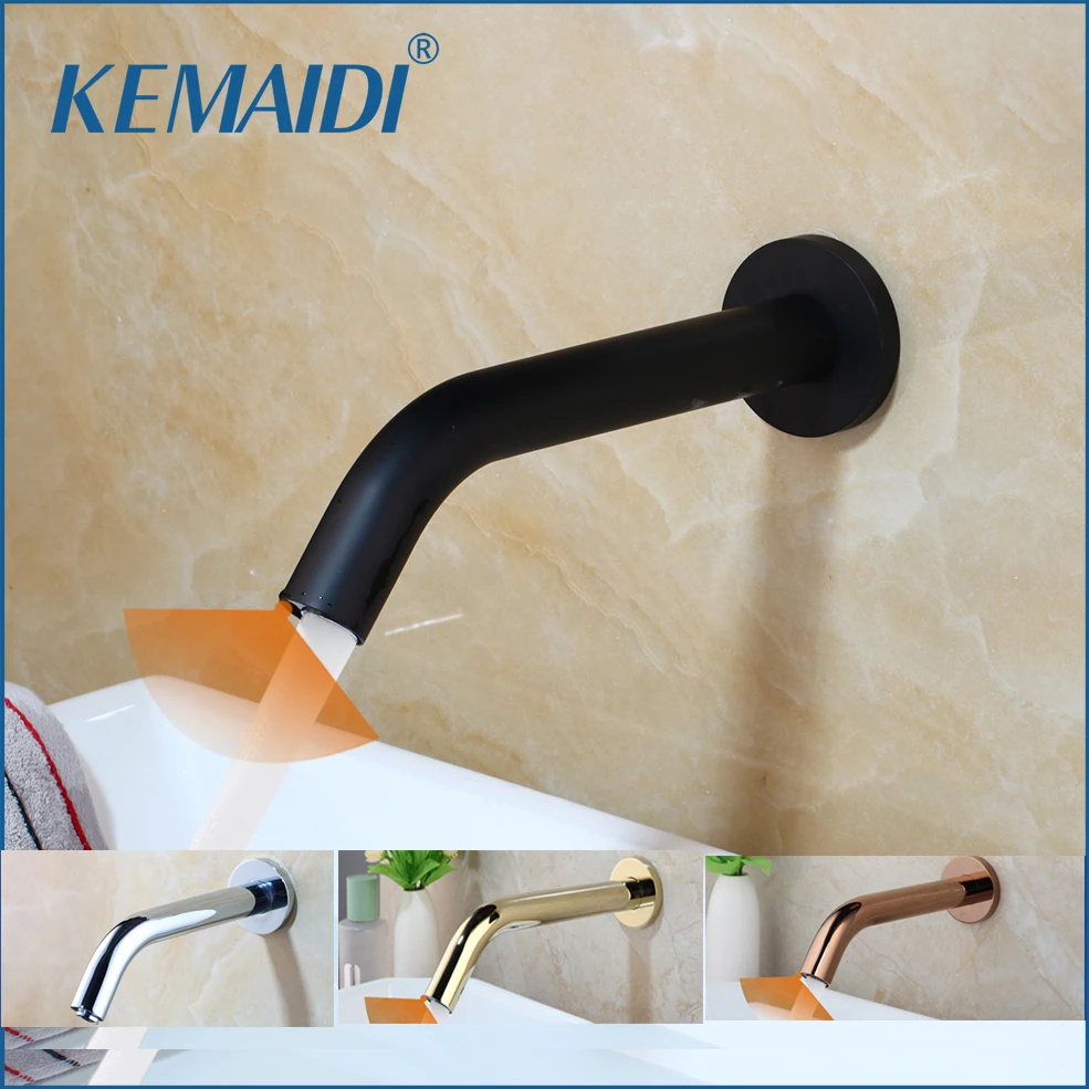 

KEMAIDI Bathroom Faucets Black Chrome Gold Wall Mount Sensor Faucet Automatic Hands Free Touch Sensor Mixer Bathroom Sink Tap