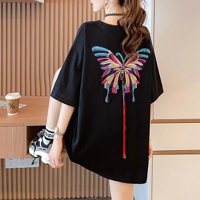 

New Ladies Top Casual T-Shirt Comfortable Summer Fashion Mid-Length Short Sleeve T-Shirt Women B136120